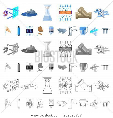 Water Filtration System Cartoon Icons In Set Collection For Design. Cleaning Equipment Vector Symbol