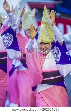 Tokyo - Aug 26 : Participants In The Awa Odori Festival In Tokyo, Japan On August 26 2018. Awa Odori