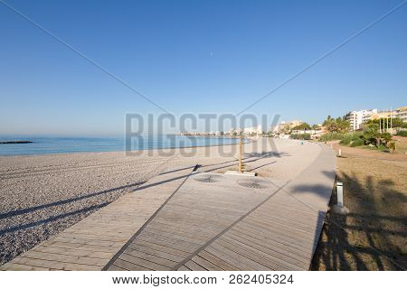 Els Terrers Beach In Benicassim With Wooden Boardwalk