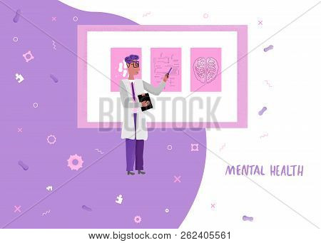 Flat Concept Of Mental Health Diagnostic. Vector Banner Of Medical Mental Diagnostics  Results.