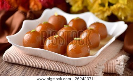 Gulab Jaman, A Most Famous Indian Sweet, Cottage Cheese Balls Soaked In Sugar Syrup.