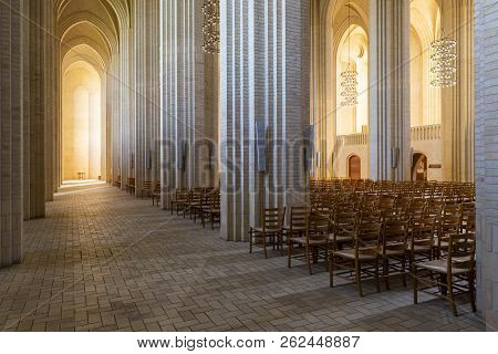 Copenhagen, Denmark - September 18, 2018: Interior Of The Grundtvigs Church (kirke) With Brick Pilla