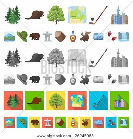 Country Canada Cartoon Icons In Set Collection For Design. Canada And Landmark Vector Symbol Stock W
