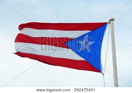 Flag Of The Commonwealth Of Puerto Rico At Castillo De San Cristobal, San Juan, Puerto Rico. Castill