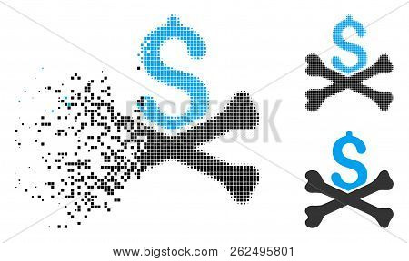 Mortal Debt Icon In Dispersed, Pixelated Halftone And Undamaged Whole Variants. Pieces Are Arranged 