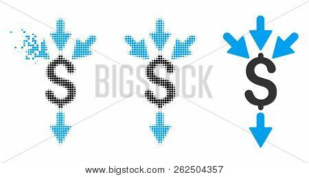 Combine Payments Icon In Dispersed, Pixelated Halftone And Undamaged Whole Versions. Pixels Are Comp