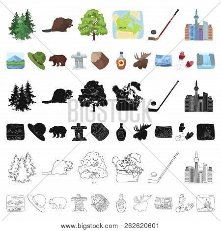 Country Canada Cartoon Icons In Set Collection For Design. Canada And Landmark Vector Symbol Stock W