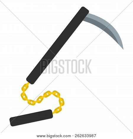 Kusarigama, Japanese Weapon Icon Flat Isolated On White Background Illustration