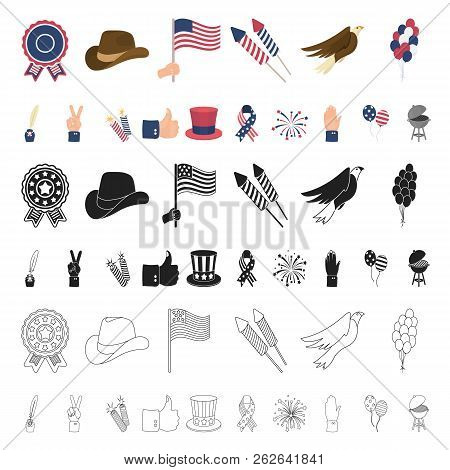 Day Of Patriot, Holiday Cartoon Icons In Set Collection For Design. American Tradition Vector Symbol