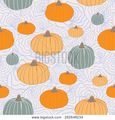 Thanksgiving Pumpkins Orange Green Blue On Organic Textured Background. Great For Invitations, Fabri
