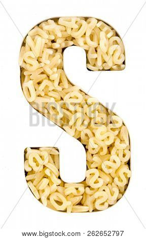 Capital Letter S made up from  alphabet  pasta  macro image 