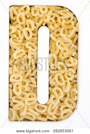 Capital Letter D made up from  alphabet  pasta  macro image 