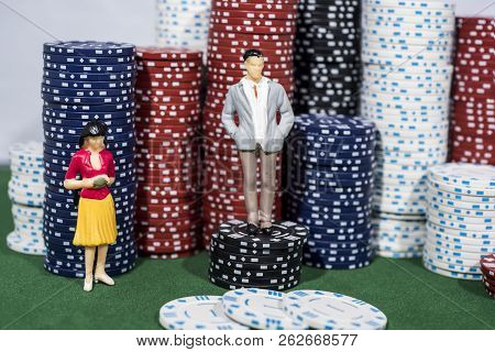 Casino Abstract Photo. Poker Game On Red Background. Theme Of Gambling