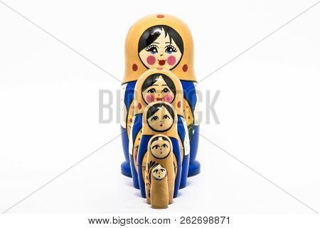 Matryoshka Family. Russian Doll On A White Background. Matrioska Art.