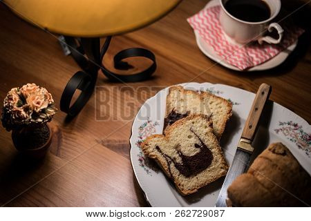 Marble Cake With Coffee. (dim Light)