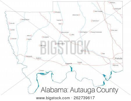 Detailed Map Of Autauga County In Alabama, Usa