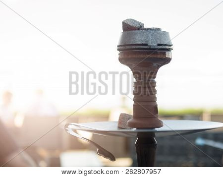 Beautiful New Hookah On The Table On The Summer Terrace. Hookah Russian Production.
