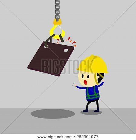Accident From Lifting Chain Holding Heavy Metal Sheet,unsafe Situation,safety Engineering Cartoon St