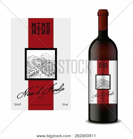 Modern Vector Wine Label And Bottle Of Wine Mockup With This Label