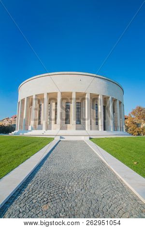 Zagreb, Croatia, October 10th, 2018: Zagreb, Croatia, Monumental Art Gallery And Beautiful Green Par