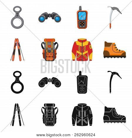 Vector Design Of Mountaineering And Peak Sign. Set Of Mountaineering And Camp Stock Vector Illustrat