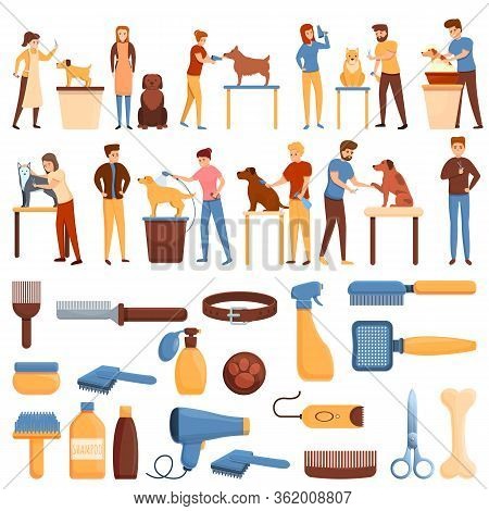 Groomer Icons Set. Cartoon Set Of Groomer Vector Icons For Web Design