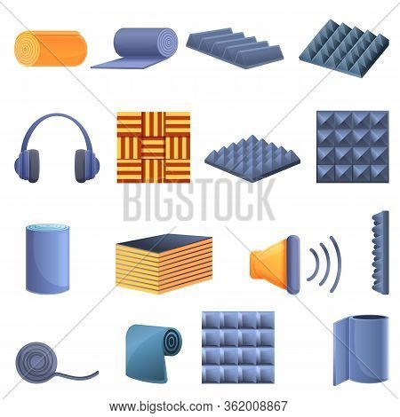 Soundproofing Icons Set. Cartoon Set Of Soundproofing Vector Icons For Web Design