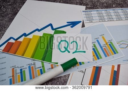 Q2 - 2nd Quarter Period Write On Sticky Notes Isolated On Office Desk. Stock Market Concept