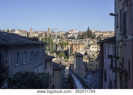 Perugia, Italy - December 10 2016: Famous Narrow Alley Of Via Dell'acquedotto In Perugia, Italy