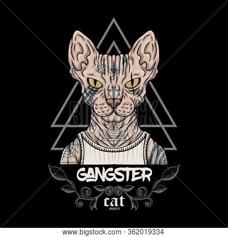 Sphynx Cat Tattoo Gangster Vector Illustration For Your Company Or Brand