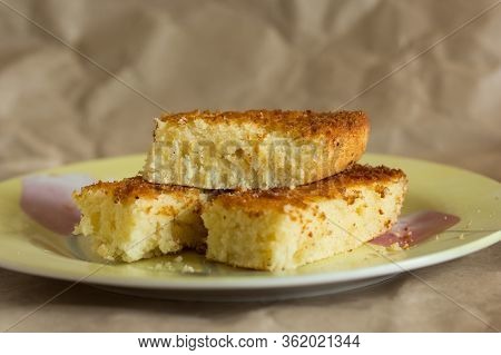 Pieces Of Baked Mannik Semolina Casserole On Plate