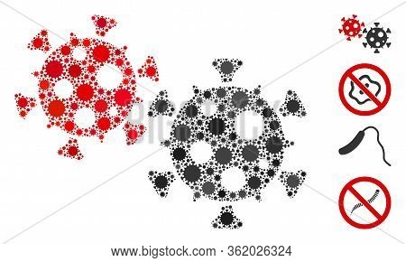 Collage Viruses Composed Of Flu Virus Icons In Various Sizes And Color Hues. Vector Pathogen Icons A