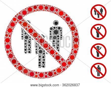 Mosaic Stop Man Group Constructed From Covid-2019 Virus Icons In Different Sizes And Color Hues. Vec