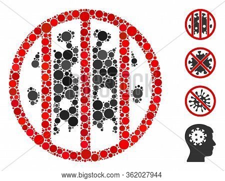 Collage Coronavirus Jail Icon Organized From Round Items In Random Sizes, Positions And Proportions.