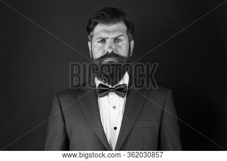 Make Male Grooming Simpler And More Enjoyable. Well Groomed Man Beard In Suit. Male Fashion And Aest