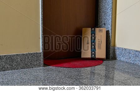 Turin, Piedmont, Italy. April 2020. Quarantine And Social Distance. The Coronavirus Causes Amazon Pa