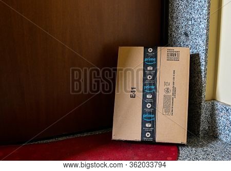 Turin, Piedmont, Italy. April 2020. Quarantine And Social Distance. The Coronavirus Causes Amazon Pa