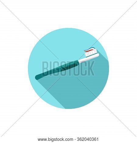 Toothbrush Vector Flat Design Blue Background With Shadow