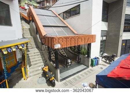 Medellín, Antioquia / Colombia - July 8, 2019. Escalators Of The Commune Stair 13. Tourist Zone.