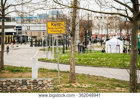 Kehl, Germany - Mar 16, 2020: Empty Entrance To France From Germany Border Crossing During Crisis Me