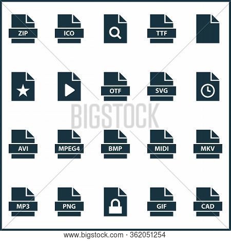 Types Icons Set With Document, Ttf, Bmp And Other Png Elements. Isolated Vector Illustration Types I