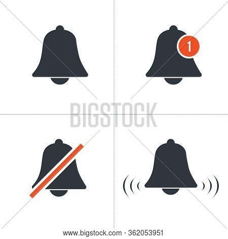 Notification Bell Icon Set, Social Media Element, User Interface Sign, Eps, Ui. New Message. Bells S