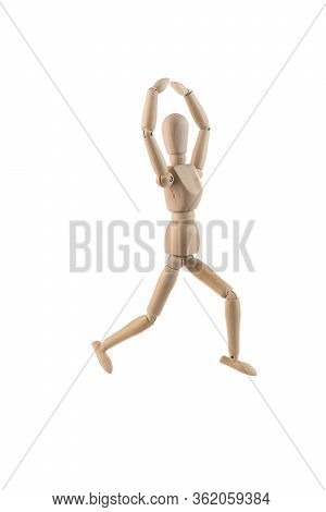 Wooden Human Model Dummy Doll In A Pose, Isolated On White Background