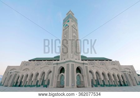 CASABLANCA, MOROCCO, 10 OCTOBER, 2019: Architectural detail of the The Hassan II Mosque, Casablanca. It is the largest mosque in Morocco and the third largest mosque in the world