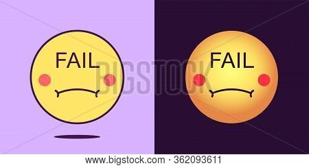 Emoji Face Icon With Phrase Fail. Sad Emoticon With Text Fail. Set Of Cartoon Faces, Emotion Icon Fo