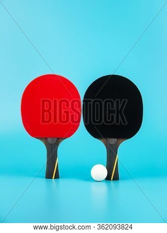 Set To Play Ping-pong On A Blue Background