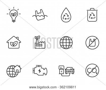 Ecology Outline Vector Icons Isolated On White Background. Ecology Outline Flat Icons For Web And Ui