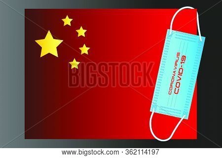 China Flag With Vector Illustration Of Disposable Mask And Covid-19 Inscription