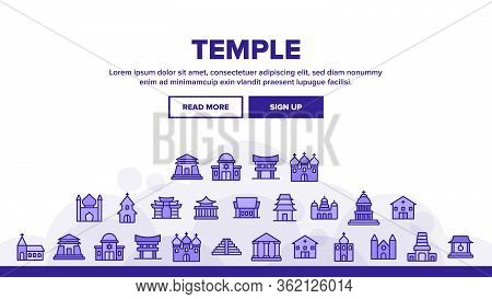 Temple Architecture Building Landing Web Page Header Banner Template Vector. Religion Collection Nat