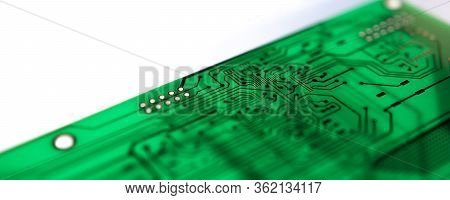 Close Up Of A Printed Green Computer Circuit Board.